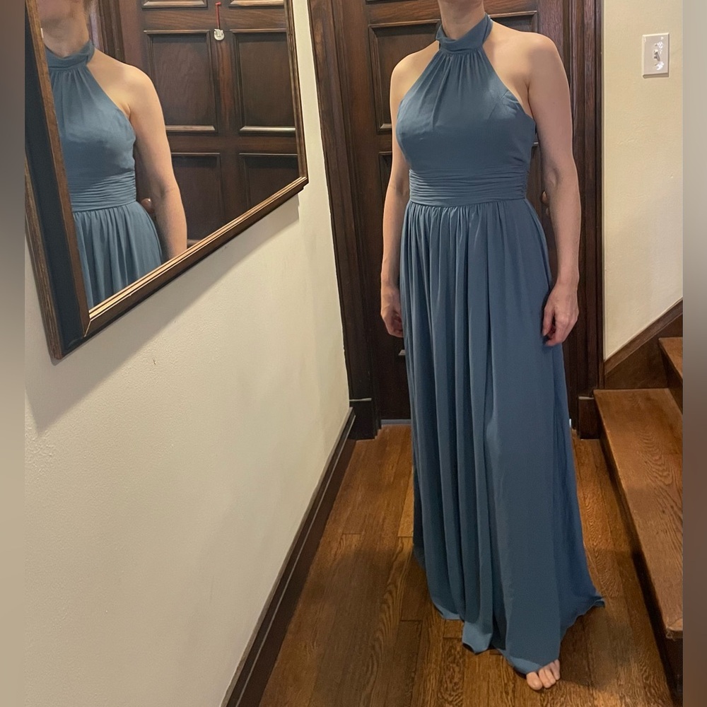 David's Bridal tie mock-neck ruched georgette bridesmaid dress size 10